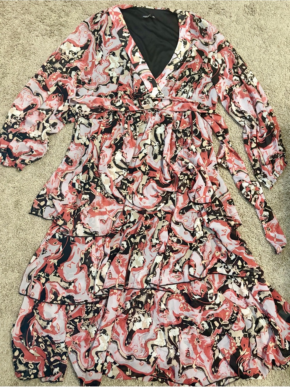 SHEIN Curve 3XL Abstract Print Tiered Maxi Dress – New